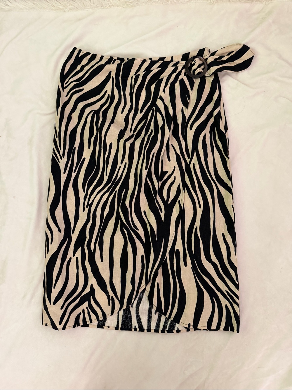 Sezane Zebra Print Midi Skirt with Side Knot